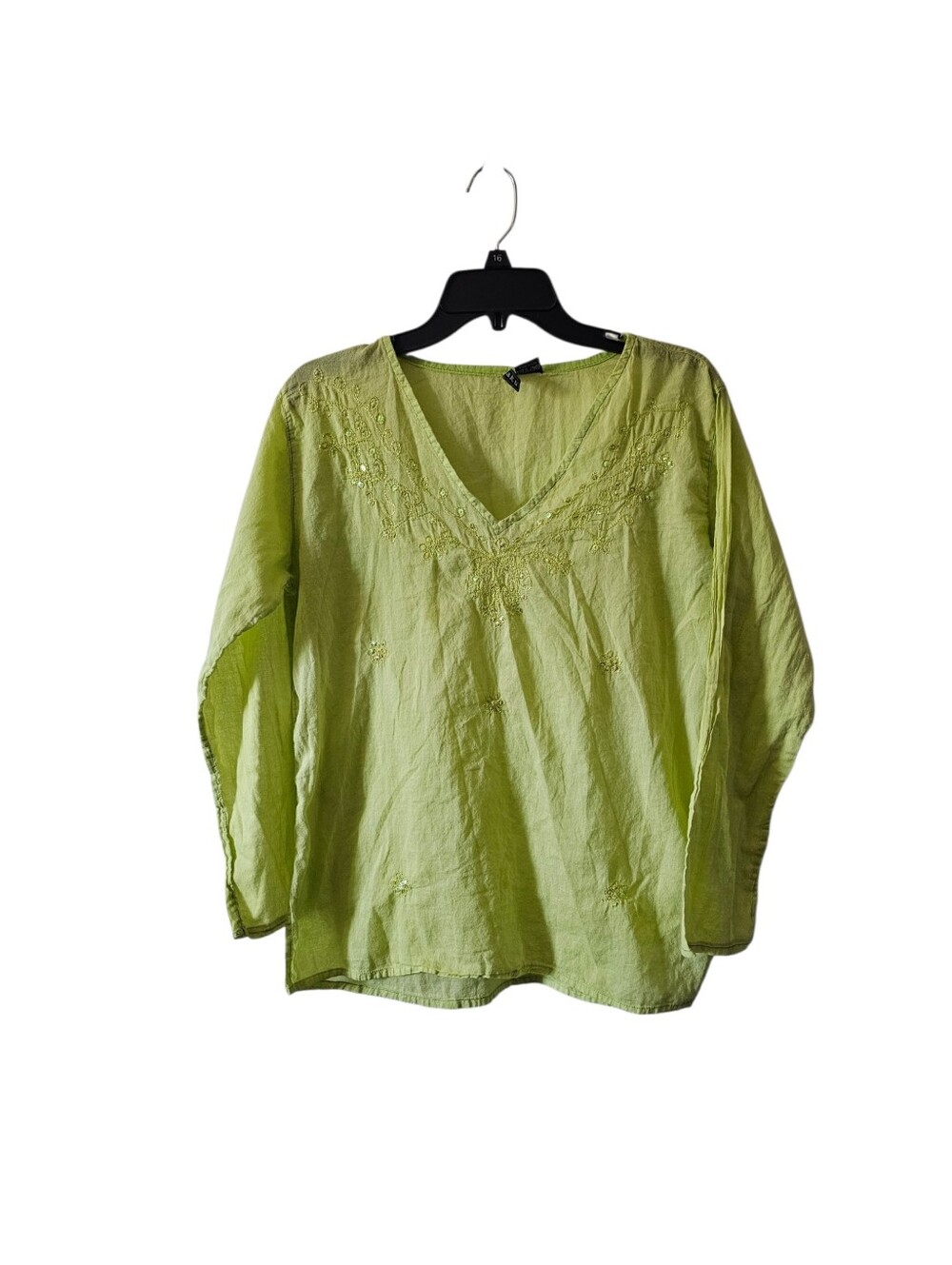 Kaaku Cotton Embroidered Tunic Blouse Free Size Green Boho Peasant Lagenlook